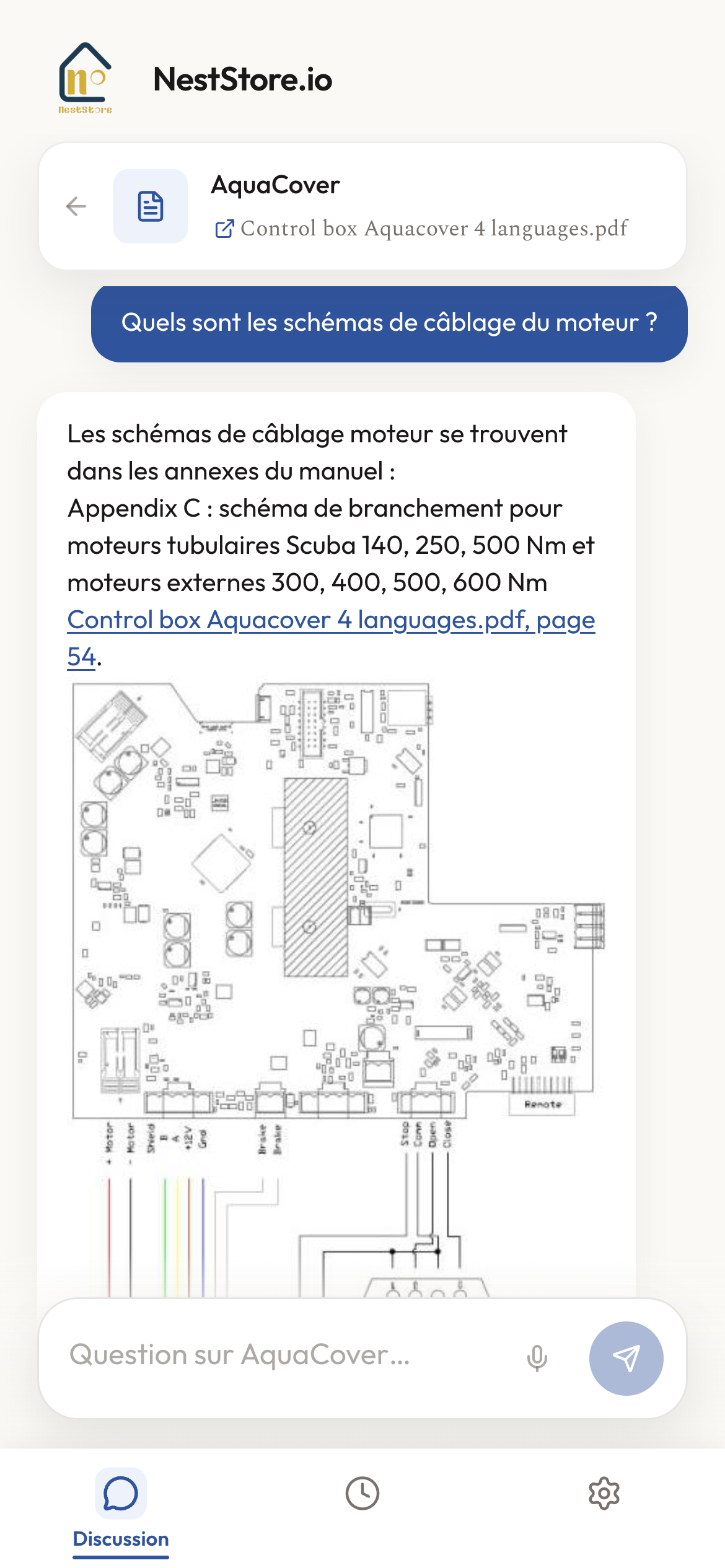 NestStore en action — assistant technique sur mobile